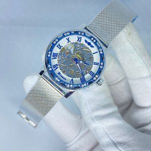 Silver Men's Business Fashion Skeleton Mechanical Watch